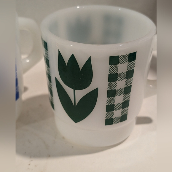 2 Vintage Termocrisa Blue and Green tulip and Gingham mug stackable cups. - Picture 3 of 6